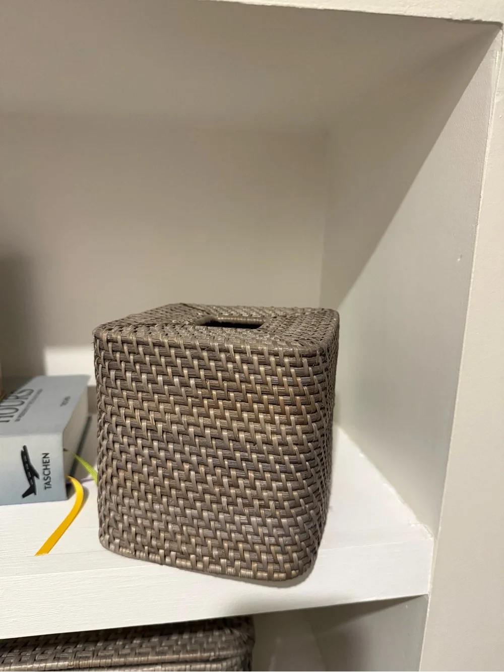 Crate & Barrel Woven Square Tissue Box Cover - gray